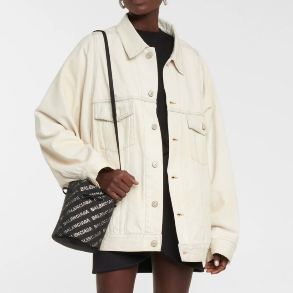 Balenciaga Oversized Bell Sleeve Aged Denim Jacket | Size: FR 32 (XXS) | Cream